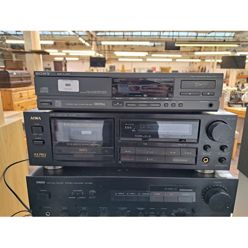 683 - Five items of hi-fi, one Sony CDP-M35 CD player, one Aiwa AD-F500 cassette deck, one Yamaha AX-530 n... 