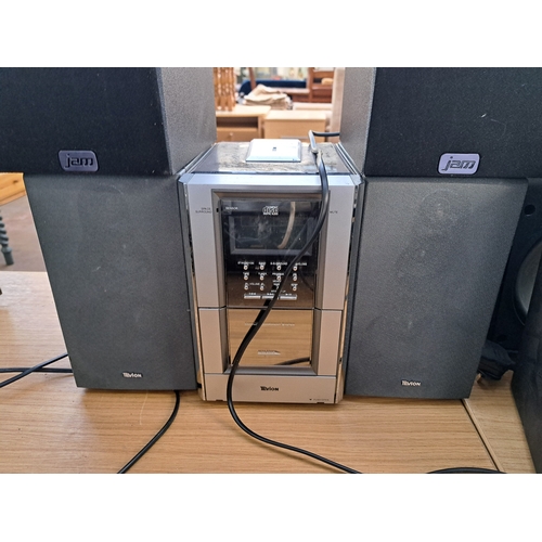 684 - A Tevion MCD-042P micro stereo system with matching speakers together with Jam HX-TS100 active 2.0 s... 