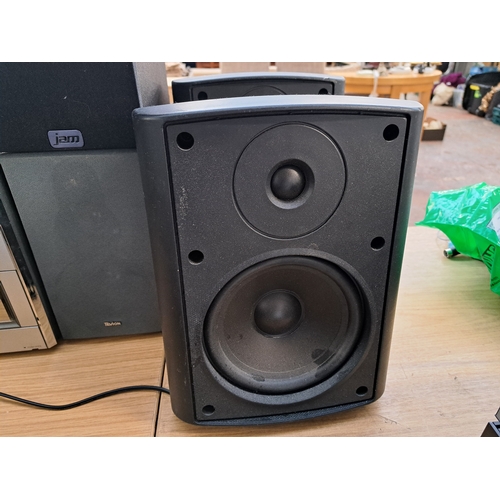 684 - A Tevion MCD-042P micro stereo system with matching speakers together with Jam HX-TS100 active 2.0 s... 