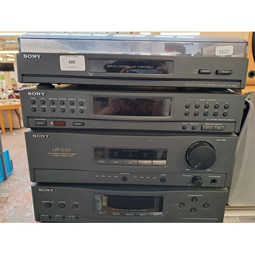 688 - Two Sony hi-fi systems, one LBT-D307 comprising PS-LX49P two-speed turntable, tuner, amplifier, Dolb... 