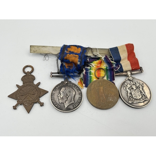 2220 - Four medals, three WWI presented to 1886 Sgt. G. Duncan R. Scots and one WWII South African War Serv... 