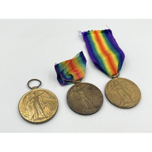 2221 - Three WWI British Victory medals, one presented to 250304 GNR. A. Campbell R. A., one presented to 4... 