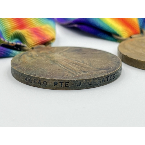 2221 - Three WWI British Victory medals, one presented to 250304 GNR. A. Campbell R. A., one presented to 4... 