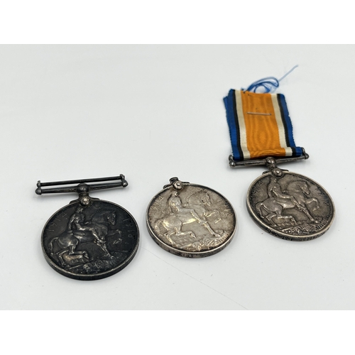 2222 - Three WWI British War medals, one presented to 2. Lieut. N. L. Smith, one presented to 142120 Cpl. G... 