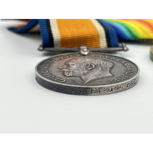 2224 - A WWI British medal pair presented to T3-023466 Pte. W. Stewart A. S. C.