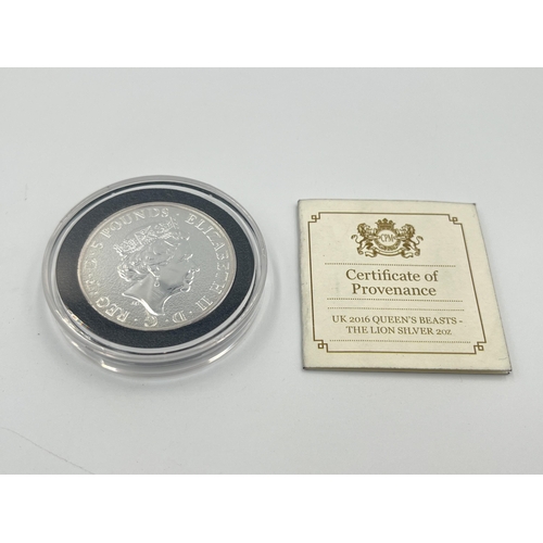 2234A - A 2016 CPM Gold and Silver Coins Queen's Beasts - The Lion .999 silver proof 5 pound coin with certi... 