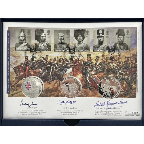 2237 - A boxed 2004 Westminster The Crimean War Triple Signed silver proof limited edition to 195 five poun... 