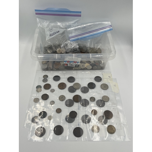 2245 - A collection of world coins with silver examples to include 83.5% 1867 50 centimes (drilled), two 92... 