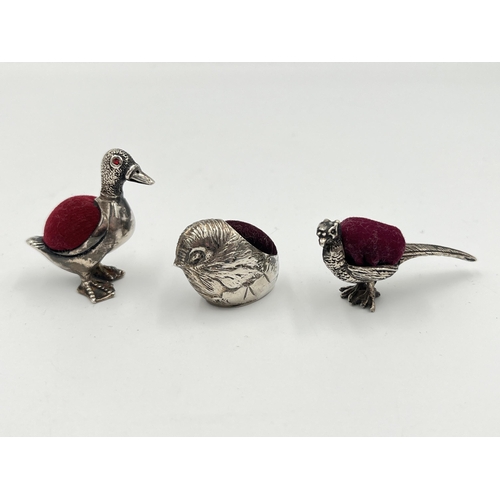 2253 - Three .925 silver bird pin cushions