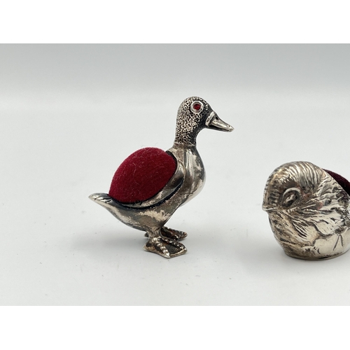 2253 - Three .925 silver bird pin cushions