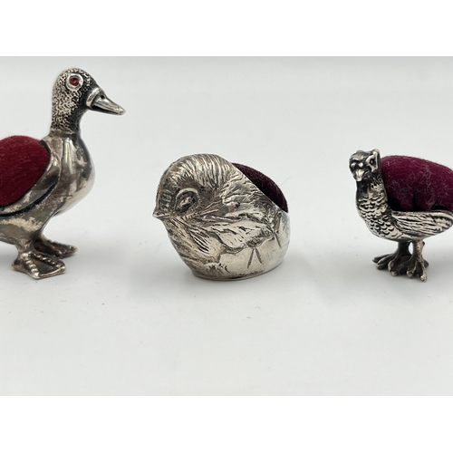 2253 - Three .925 silver bird pin cushions