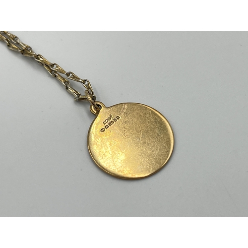 2337 - A hallmarked Chester 9ct gold pendant and yellow metal necklace - approx. gross 9ct weight 1.93