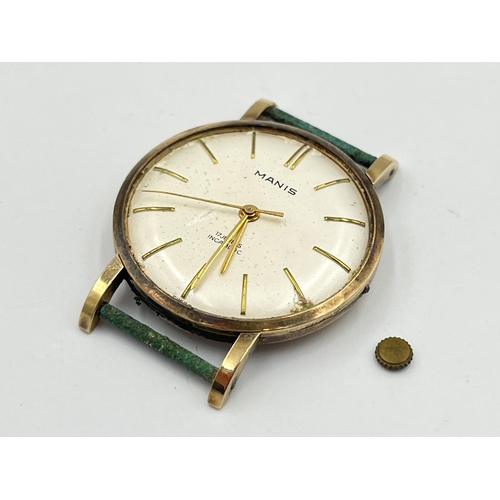 2346 - A mid 20th century hallmarked Edinburgh 9ct gold cased Manis mechanical men's wristwatch - approx. g... 