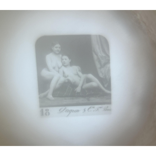 2350 - A boxed Victorian hand carved bone wax seal with hidden photograph of two nude ladies