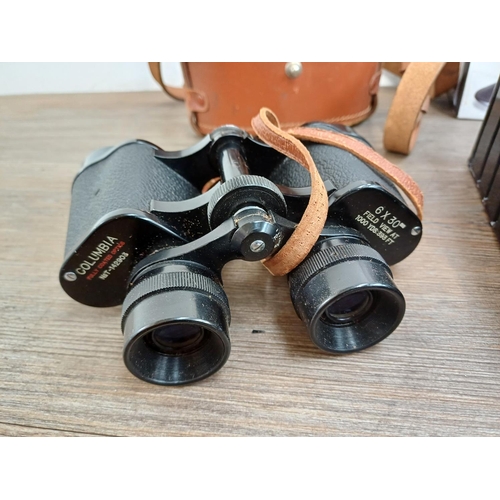 638 - Two items, one cased pair of Columbia 6 x 30 binoculars and one pair of Accelerate 5-in-1 wireless h... 