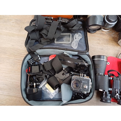 646 - A collection of cased items to include cased VTIN action camera with accessories, Ventora and Zenith... 