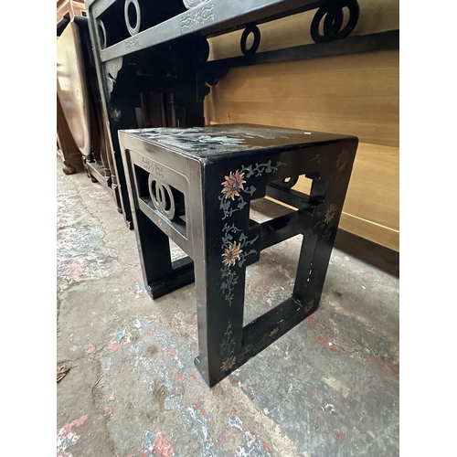 181 - An Oriental black lacquered dressing table and stool - approx. 81cm high x 127cm wide x 42cm deep