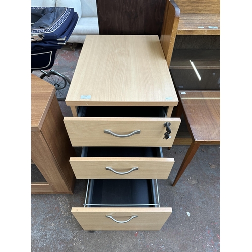 188 - A modern beech effect three drawer office filing cabinet - approx. 71cm high x 43cm wide x 60cm deep