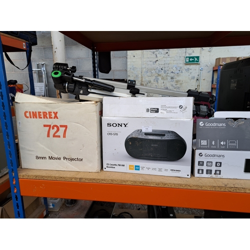 713 - A collection of items to include boxed Sony CFD-S70 portable CD player/cassette/two-band radio, boxe... 