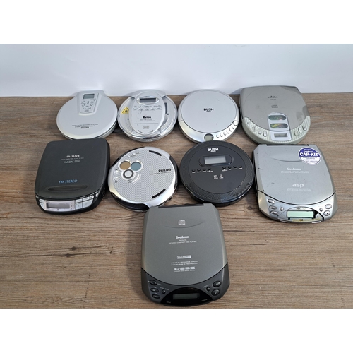 655 - A collection of personal CD players to include Bush, Philips, Goodmans etc.