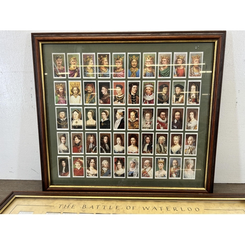 485 - Two framed cigarette card sets, one The Battle of Waterloo and one Kings and Queens of England