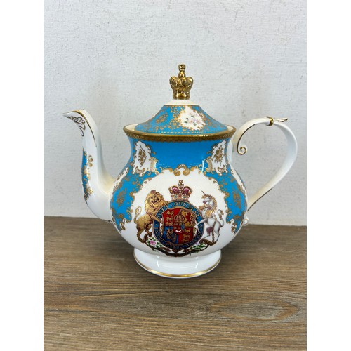 417 - Five ceramic teapots to include The Franklin Mint The Georgian Porcelain Teapot, Queen's China The R... 