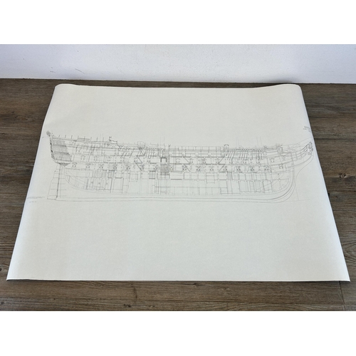 513A - A mid 20th century profile blueprint of H.M.S Victory published by Her Majesty's Stationery Office