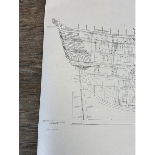 513A - A mid 20th century profile blueprint of H.M.S Victory published by Her Majesty's Stationery Office