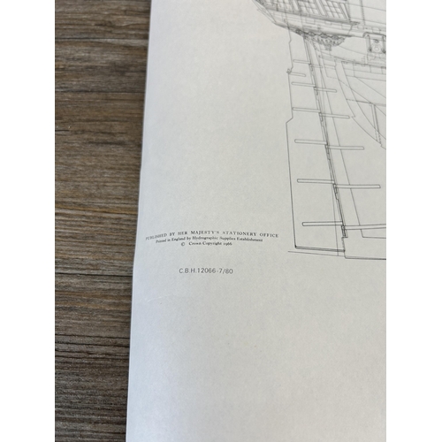 513A - A mid 20th century profile blueprint of H.M.S Victory published by Her Majesty's Stationery Office