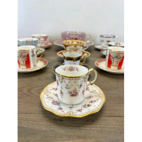 418 - Ten ceramic cups and saucers to include Royal Crown Derby Royal Antoinette, Royal Albert Lady Hamilt... 