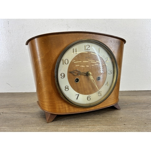 554 - A mid 20th century Smiths teak cased chiming mantle clock