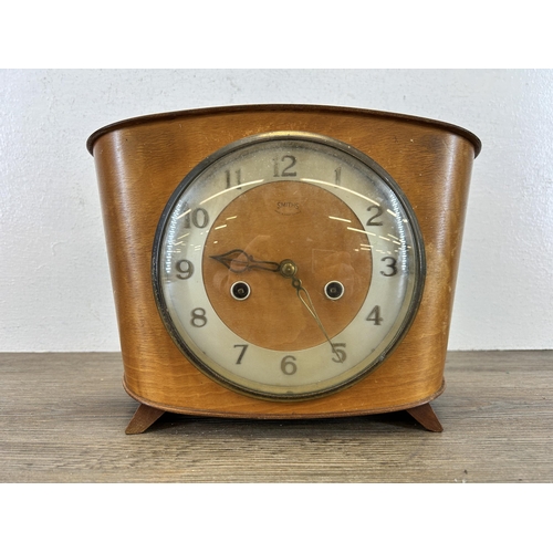 554 - A mid 20th century Smiths teak cased chiming mantle clock