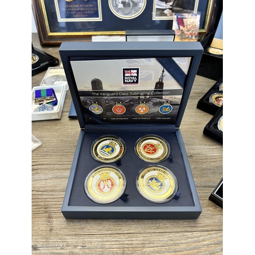 568 - A collection of coins and medals to include framed limited edition 009/299 'Victory in Europe 8th of... 