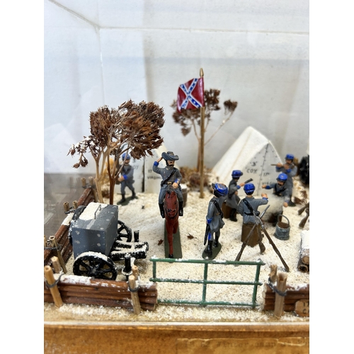 578 - A handmade 'Winter camp at Fort Defiance in the Shenandoah valley' plastic cased diorama - approx. 1... 