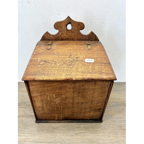 592 - A George III mahogany candle box - 33cm high x 24cm wide x 18cm deep