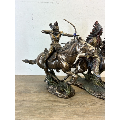 595 - A pair of Willow Hall Native American resin figurines - largest approx. 30cm high