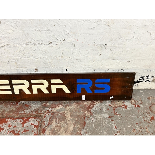 604 - A hand painted pine Ford Sierra RS sign - approx. 183cm long x 22cm wide