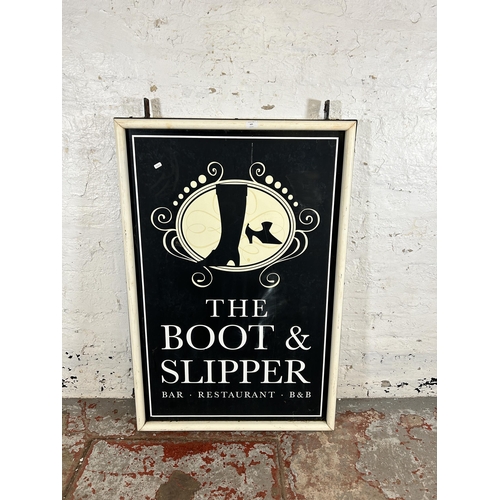 605 - A 'Boot & Slipper - Bar . Restaurant . B&B' double sided metal advertising sign - 124cm high x 80cm ... 