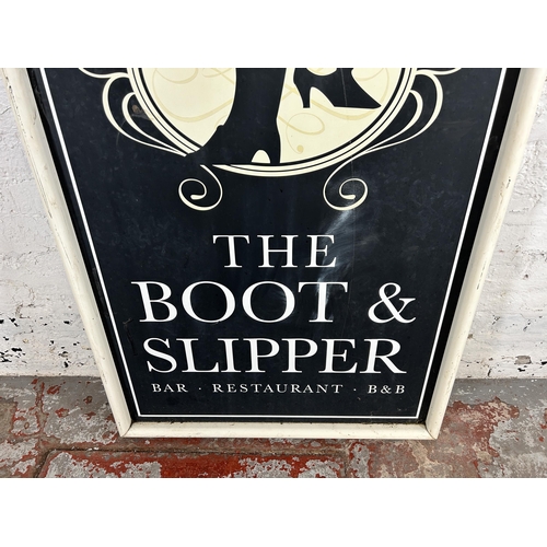 605 - A 'Boot & Slipper - Bar . Restaurant . B&B' double sided metal advertising sign - 124cm high x 80cm ... 