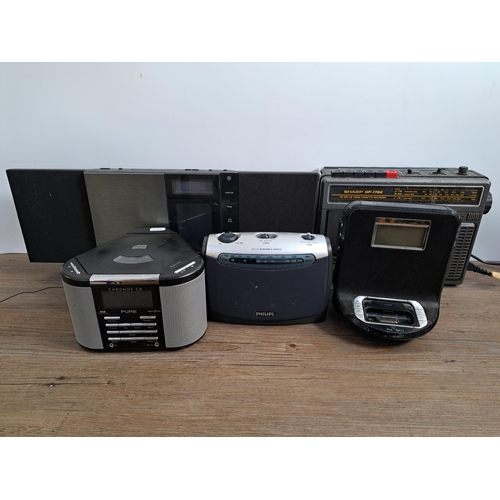 648 - Five items to include vintage Sharp GF-1754 three-band radio/cassette recorder, Philips AE2160 two-b... 