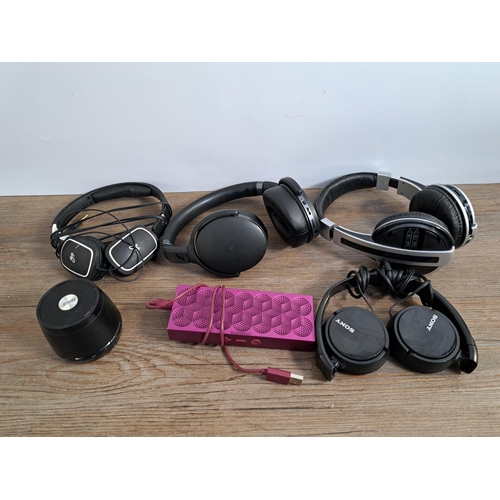 651 - Six items to include Sennheiser headphones, Sony headphones, Jam HX-P230F wireless speaker, Jawbone ... 