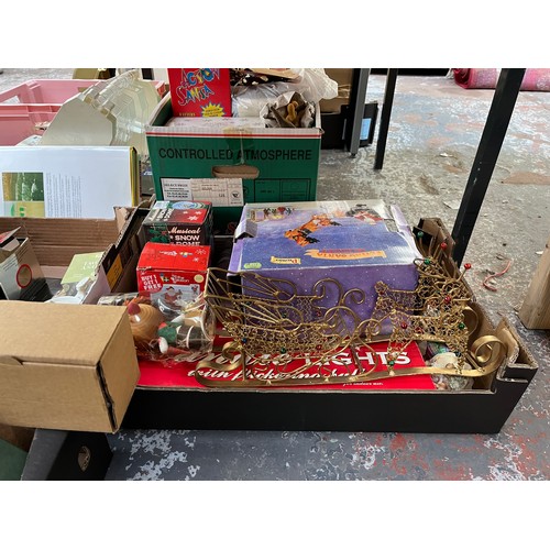 997 - Six boxes containing toys, ceramics, Christmas decorations, boxed Action Santa battery operated figu... 