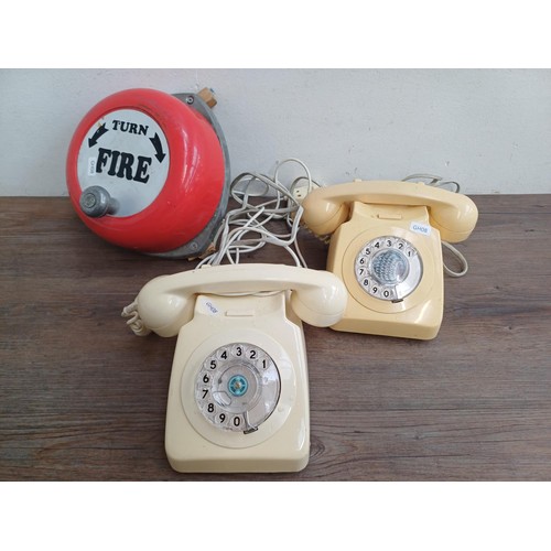 790A - Three items, one hand operated fire alarm and two rotary-dial landline telephones