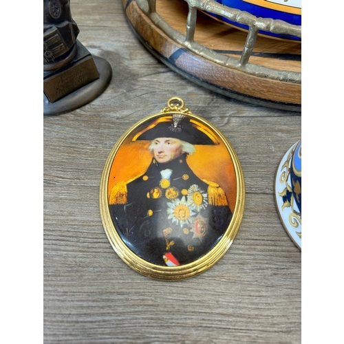 419 - A collection of Lord Nelson and HMS Victory items to include Royal Worcester The Remember Nelson col... 