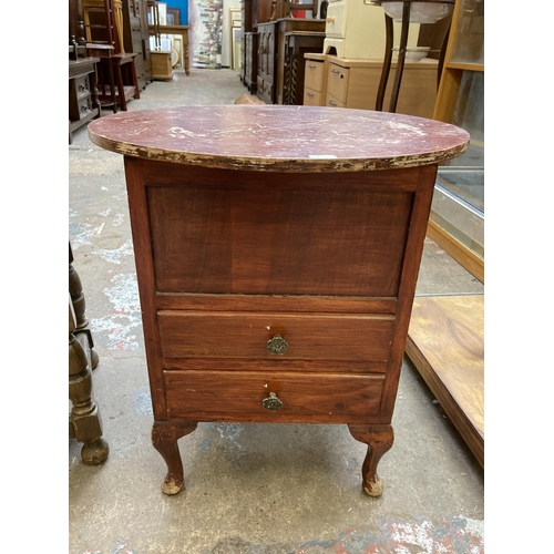 108 - Two mid 20th century sewing tables, one beech and one stained