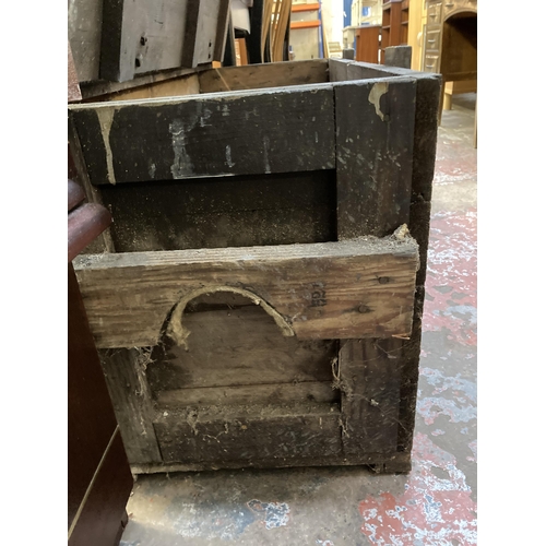 134 - An early 20th century pine tool box - approx. 54cm high x 109cm wide x 48cm deep