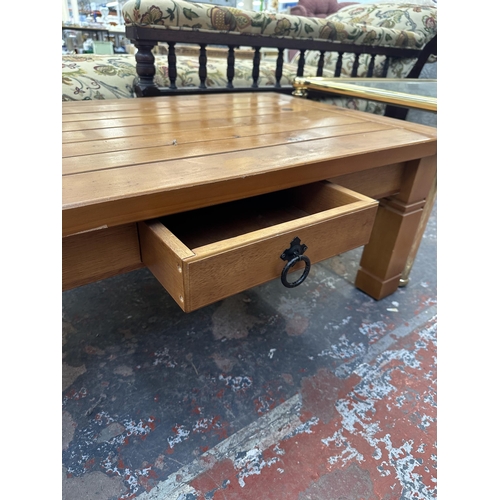 187 - A modern pine rectangular coffee table - approx. 41cm high x 61cm wide x 100cm deep