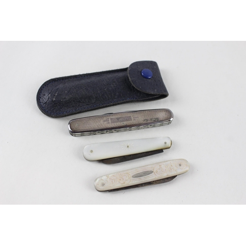 2454F - Three .925 sterling silver pocket knives - approx. gross weight 72g