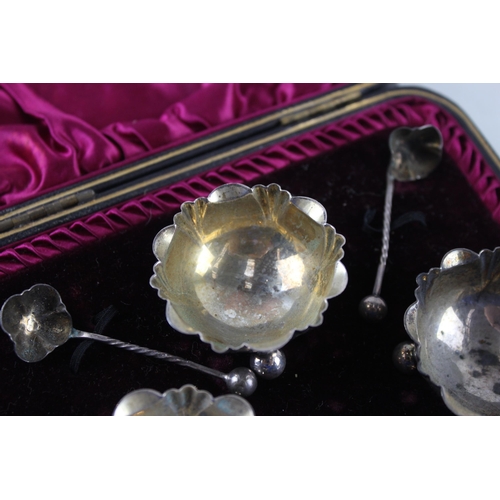 2455 - A cased set of four .925 sterling silver salt dishes with spoons - approx. gross weight 60g