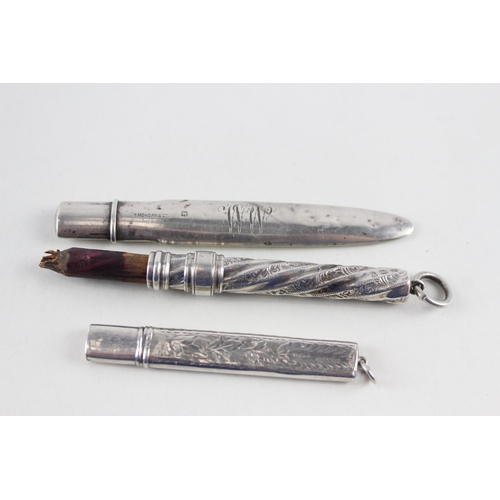 2483 - Three .925 sterling silver pencil holders - approx. gross weight 20g